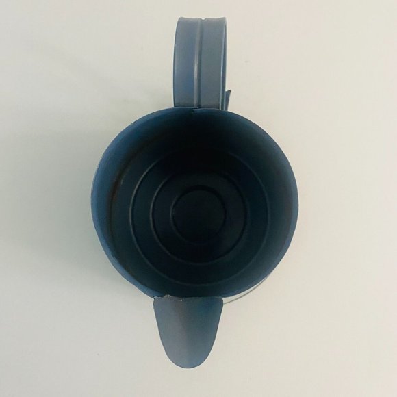 Metal Pitcher Planter Vase Blue With Beige Heart And Plastic Insert 4.5 Inches - Picture 6 of 12